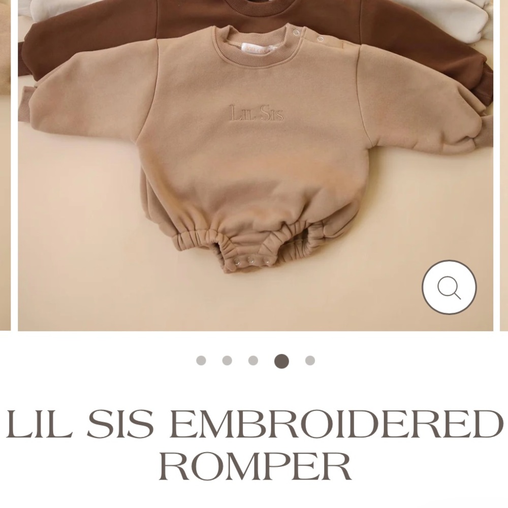 AZIEL AND LUCA LIL SIS EMBROIDERED ROMPER IN Beige Size Newborn